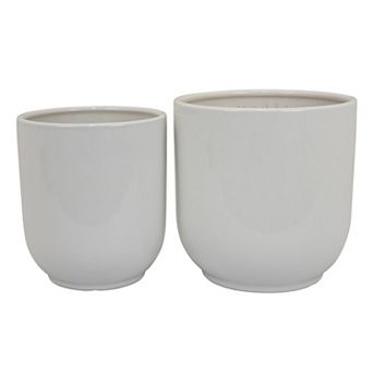 Lyna Accent Planter Set of 2, White Ceramic, Smooth Glossy Texture