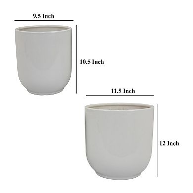 Lyna Accent Planter Set of 2, White Ceramic, Smooth Glossy Texture