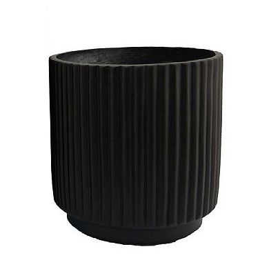 Elly Round Planter Set of 3, Ribbed Texture Black Resin, 16,12,9 Inch