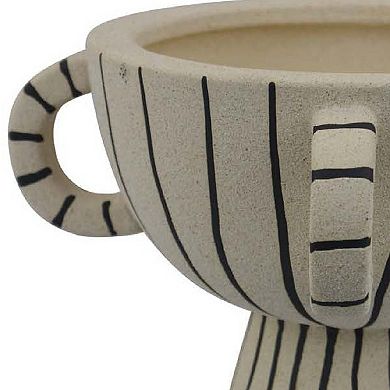 Javier Accent Planter with Loop Handles, Pedestal Black Beige Ceramic