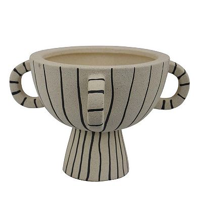Javier Accent Planter with Loop Handles, Pedestal Black Beige Ceramic