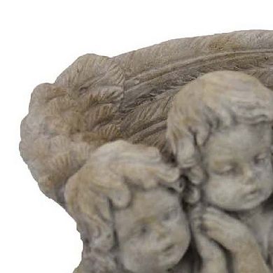 Rachel Accent Planter with 4 Sculpted Cherubs Antique White Terracotta