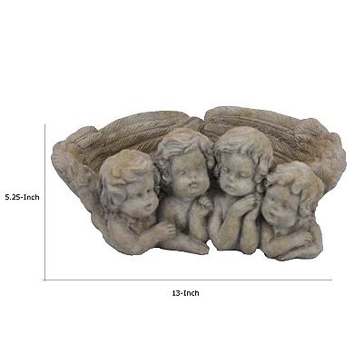 Rachel Accent Planter with 4 Sculpted Cherubs Antique White Terracotta