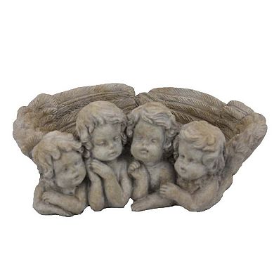 Rachel Accent Planter with 4 Sculpted Cherubs Antique White Terracotta