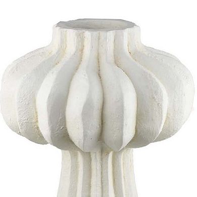 Samo Decorative Vase, Textured Body, Bulb Accent, 18 Inch White Resin