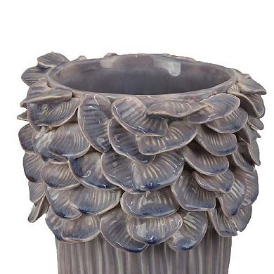 Kiana Decorative Vase, Gray Ceramic Flared Scales Rim Accent, 13 Inch