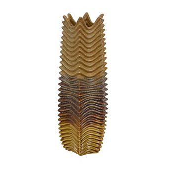 Decorative Vase, Brown, Gray Ceramic Undulating Pattern, 20 Inch