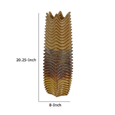 Decorative Vase, Brown, Gray Ceramic Undulating Pattern, 20 Inch