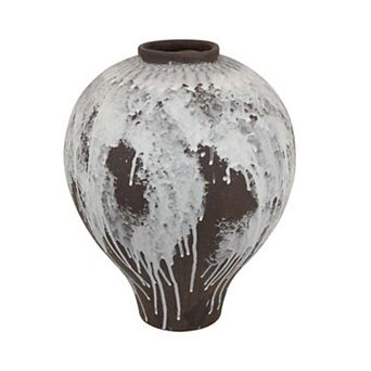 Gezy Decorative Flower Vase, 15 Inch Bulb Shape, Brown White Ceramic