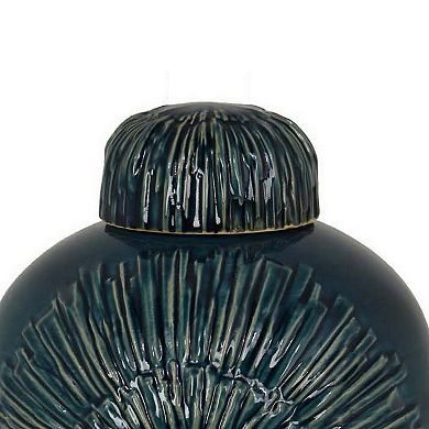 Accent Flower Vase w Lid, Rich Textured Deep Blue Ceramic, 13 Inch