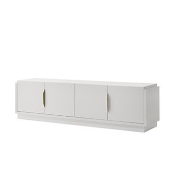 Penny TV Stand Media Cabinet, Adjustable Shelves, 4 Doors, White Wood