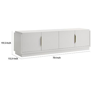 Penny TV Stand Media Cabinet, Adjustable Shelves, 4 Doors, White Wood