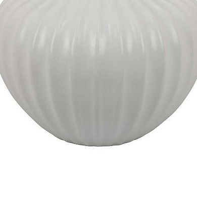 Decorative Vase, 14 Inch White Ceramic Body, Vertical Ribbed Pattern