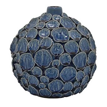 Remus Accent Vase with Raised Pebble Pattern, Glazed Blue Ceramic