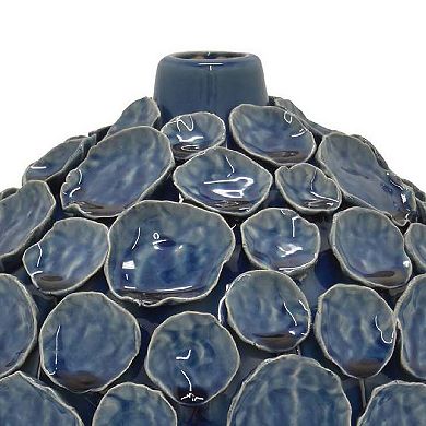 Remus Accent Vase with Raised Pebble Pattern, Glazed Blue Ceramic
