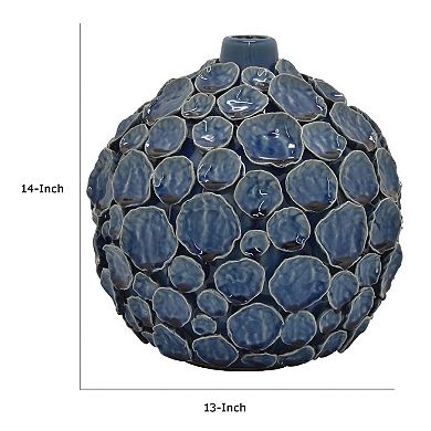 Remus Accent Vase with Raised Pebble Pattern, Glazed Blue Ceramic