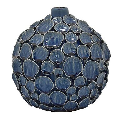 Remus Accent Vase with Raised Pebble Pattern, Glazed Blue Ceramic