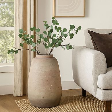 Kilu Decorative Vase, Rugged Texture, 24 Inch Metallic Gray Resin