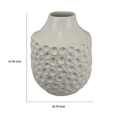 Nian Accent Vase, Off White Ceramic Raised Dimple Texture, 14 Inch