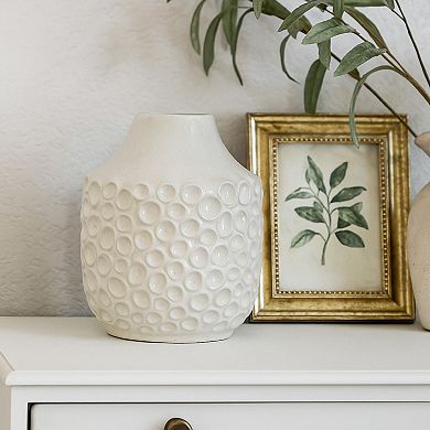 Nian Accent Vase, Off White Ceramic Raised Dimple Texture, 14 Inch