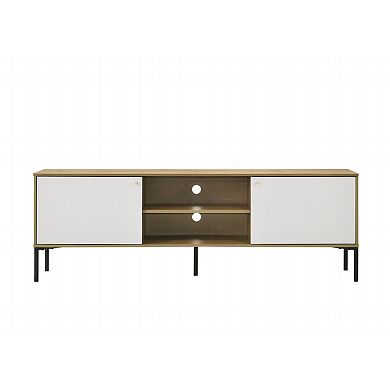 Brick TV Stand Cabinet with 2 Doors, Black Metal, White, Oak Brown