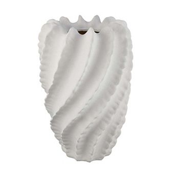 Velz Decorative Flower Vase, 18 Inch Wavy Shape, Matte White Ceramic