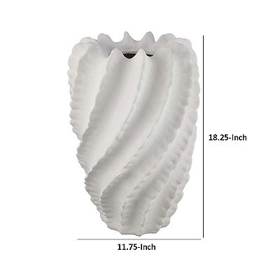 Velz Decorative Flower Vase, 18 Inch Wavy Shape, Matte White Ceramic