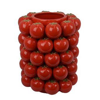 Nyssa Decorative Ceramic Tomato Vase, Green Red Glazed, 12 Inch