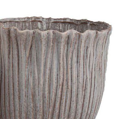 Decorative Planter Set of 2, Ribbed Texture Gray Ceramic Body