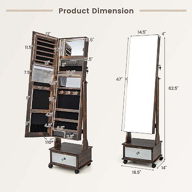 Costway Jewelry Cabinet Armoire Full-Length Mirror Lockable with 3-Color LED Lights