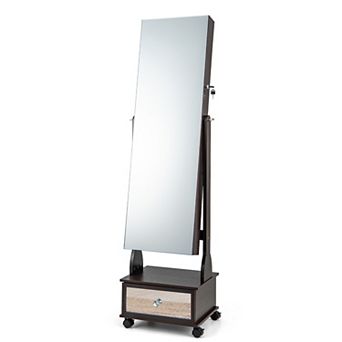 Costway Jewelry Cabinet Armoire Full-Length Mirror Lockable with 3-Color LED Lights