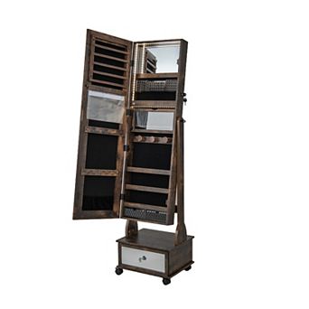 Costway Jewelry Cabinet Armoire Full-Length Mirror Lockable with 3-Color LED Lights