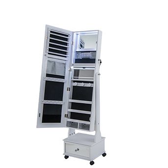 Costway Jewelry Cabinet Armoire Full-Length Mirror Lockable with 3-Color LED Lights