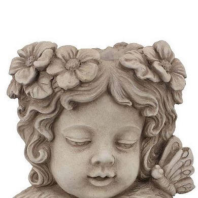 Accent Planter, 13 Inch Face Design, Floral Details, Beige Terracotta