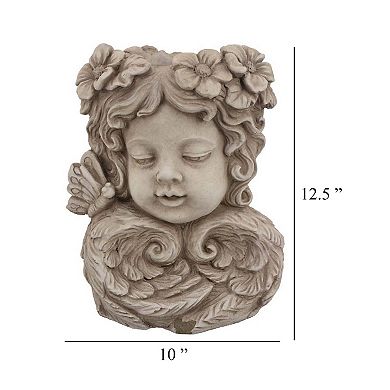 Accent Planter, 13 Inch Face Design, Floral Details, Beige Terracotta