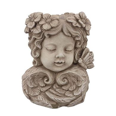 Accent Planter, 13 Inch Face Design, Floral Details, Beige Terracotta