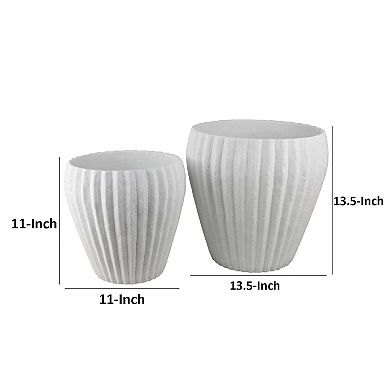 Accent Bowl Planter Set of 2, Ribbed Edges, White Terracotta, 14, 11