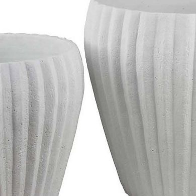 Accent Bowl Planter Set of 2, Ribbed Edges, White Terracotta, 14, 11