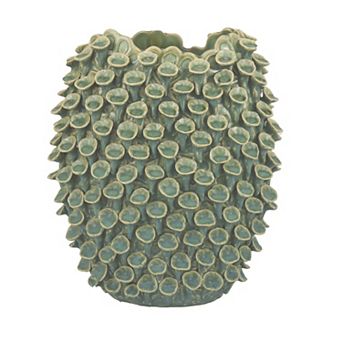 Nina Decorative Vase, Textured Green Ceramic, Abstract Coral, 13 Inch