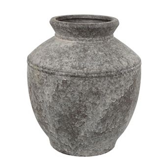 Accent Vase, Antique Brown Gray Ceramic, Modern Pot Shape, 16 Inch
