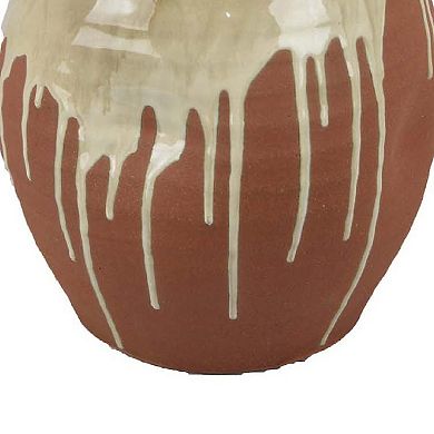 Accent Vase, Ceramic Drip Design Creamy Beige, Brown Ceramic, 12 Inch