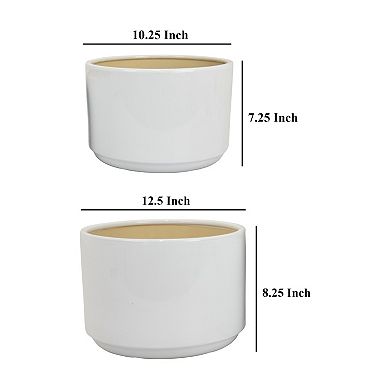 Accent Planter Set of 2, Wide Base, Modern Minimalist White Ceramic