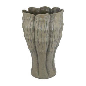 Decorative Vase, Organic Sea Design, Floral Details, Green Ceramic