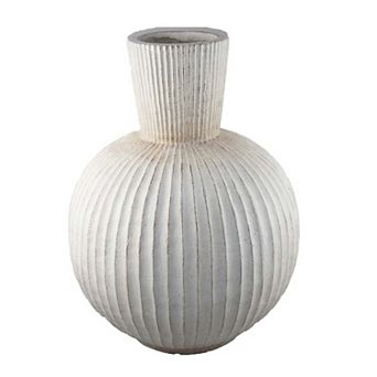 Gany Decorative Vase, Spherical Bottom, 22 Inch Weathered White Resin