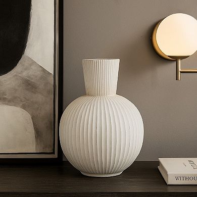 Gany Decorative Vase, Spherical Bottom, 22 Inch Weathered White Resin