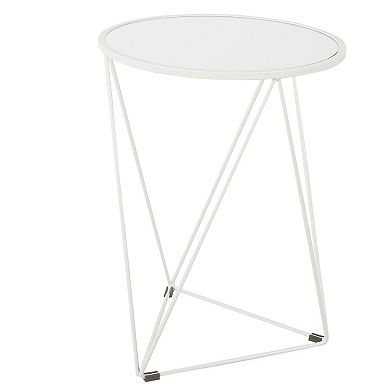 Accent Table, 18 Inch, Round Mirror Top and Open White Metal Base