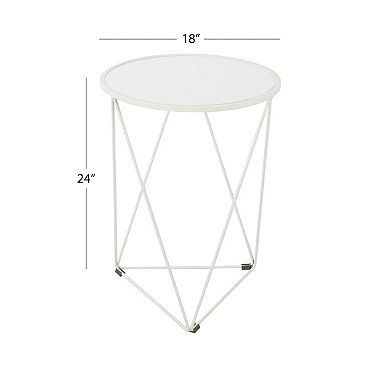 Accent Table, 18 Inch, Round Mirror Top and Open White Metal Base