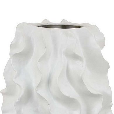 Decorative Vase, White Ceramic, Textured 19 Inch Curved Wave Design