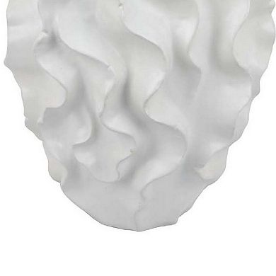 Decorative Vase, White Ceramic, Textured 19 Inch Curved Wave Design