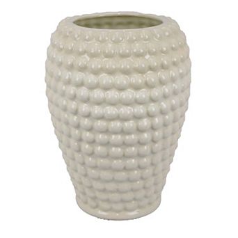 Rozie Round Vase with Bubble Texture Design, White Ceramic 15 Inch